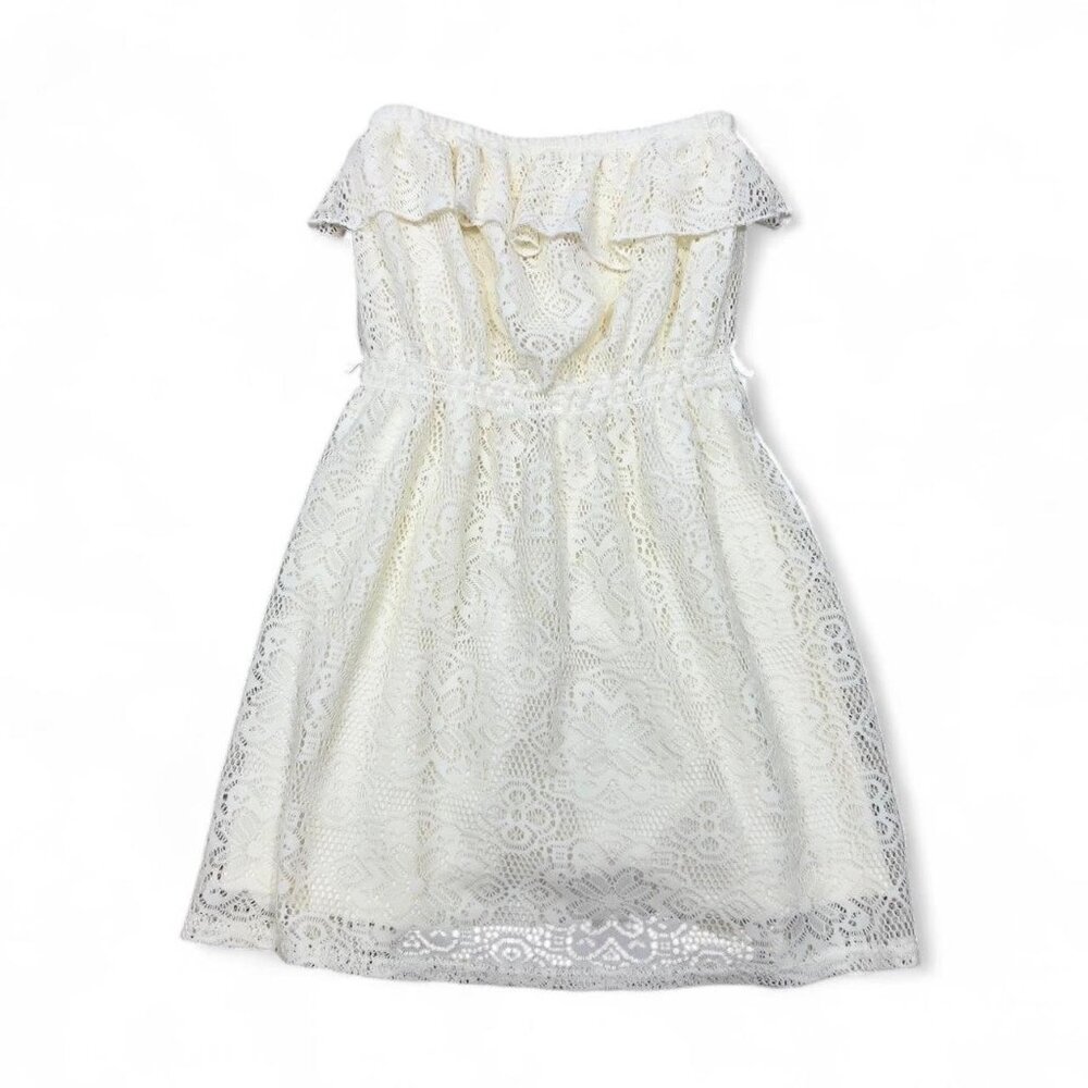2000s Y2K No Boundaries Lace Boho Mini Dress Cream Strapless Small‎ With Ruffle